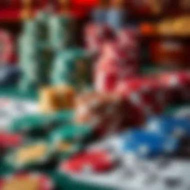 An array of colorful casino chips and cards