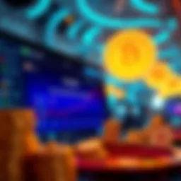 A futuristic digital casino interface showcasing Bitcoin transactions