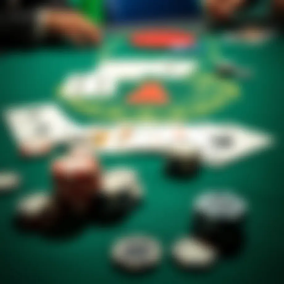 Strategic blackjack table with chips and cards