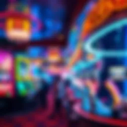 A vibrant casino event scene with colorful lights