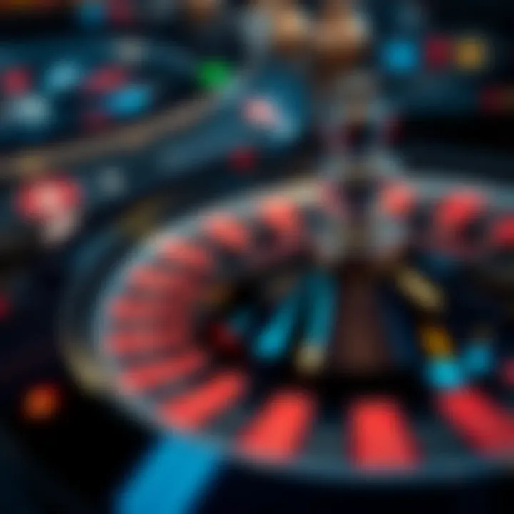 A close-up of a digital roulette wheel spinning