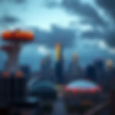 Houston skyline with sports arenas in focus