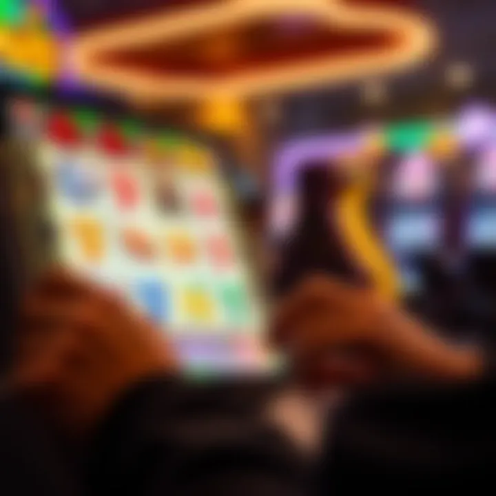 User Interaction with Online Slots Player engaging with online slot interface on a device