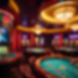 A vibrant interior of a Swedish live casino showcasing gaming tables and ambiance